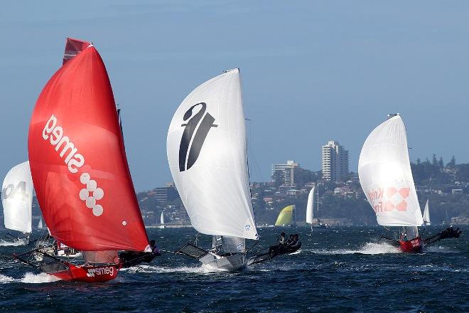 Smeg and Thurlow Fisher Lawyers have had better days - 2015 JJ Giltinan 18ft Skiff Championship © Frank Quealey /Australian 18 Footers League http://www.18footers.com.au